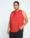 Crepe Jersey Cowl Tank Blouse - Vermilion Red Image Thumbnmail #3