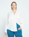 Cooling Stretch Cupro Button-Down Blouse - Cream Image Thumbnmail #3