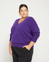 Pure Cashmere Double V Neck Sweater - Royal Purple Image Thumbnmail #3