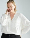 Cooling Stretch Cupro Button-Down Blouse - Cream Image Thumbnmail #1