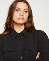 Ava Cotton Jersey Button-Down Shirt - Black Image Thumbnmail #1