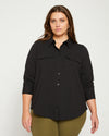 Ava Cotton Jersey Button-Down Shirt - Black Image Thumbnmail #2