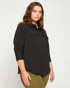 Ava Cotton Jersey Button-Down Shirt - Black Image Thumbnmail #3