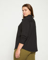 Ava Cotton Jersey Button-Down Shirt - Black Image Thumbnmail #4