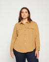 Ava Cotton Jersey Button-Down Shirt - Vintage Khaki Image Thumbnmail #1