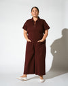 Kate Stretch Cotton Twill Jumpsuit - Black Cherry Image Thumbnmail #4