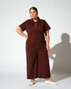 Kate Stretch Cotton Twill Jumpsuit - Black Cherry Image Thumbnmail #2