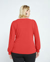 Crepe Jersey Gathered V-Neck Blouse - Vermilion Red Image Thumbnmail #4