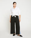 Stephanie Wide Leg Stripe Ponte Pants 27 Inch - Black with Blue/White Stripe Image Thumbnmail #1