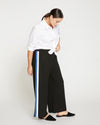 Stephanie Wide Leg Stripe Ponte Pants 27 Inch - Black with Blue/White Stripe Image Thumbnmail #3