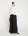 Stephanie Wide Leg Stripe Ponte Pants 27 Inch - Black with Blue/White Stripe Image Thumbnmail #4