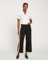 Stephanie Wide Leg Stripe Ponte Pants 27 Inch - Black with Ochre/White Stripe Image Thumbnmail #1