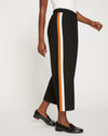 Stephanie Wide Leg Stripe Ponte Pants 27 Inch - Black with Ochre/White Stripe Image Thumbnmail #2
