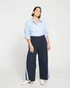 Stephanie Wide Leg Stripe Ponte Pants 27 Inch - Navy with Blue/White Stripe Image Thumbnmail #1