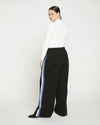 Stephanie Wide Leg Stripe Ponte Pants 33 Inch - Black with Blue/White Stripe Image Thumbnmail #4