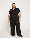 Stephanie Wide Leg Stripe Ponte Pants 33 Inch - Black with Ochre/White Stripe Image Thumbnmail #1