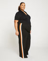 Stephanie Wide Leg Stripe Ponte Pants 33 Inch - Black with Ochre/White Stripe Image Thumbnmail #3