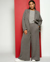 Pam Pintuck Wide Leg Ponte Pants - Taupe Herringbone Image Thumbnmail #1