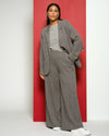 Pam Pintuck Wide Leg Ponte Pants - Taupe Herringbone Image Thumbnmail #2