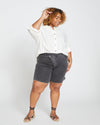 Katie High Rise Crossover Denim Shorts - Washed Black Image Thumbnmail #5