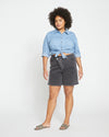 Katie High Rise Crossover Denim Shorts - Washed Black Image Thumbnmail #4