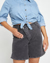 Katie High Rise Crossover Denim Shorts - Washed Black Image Thumbnmail #1