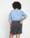 Katie High Rise Crossover Denim Shorts - Washed Black Image Thumbnmail #3