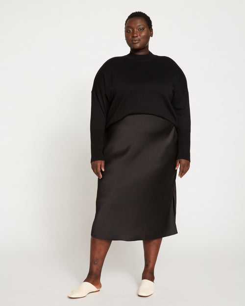 Diane Satin Midi Bias Skirt - Black