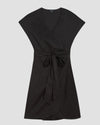 Tulip Hem Linen Wrap Dress - Black Image Thumbnmail #5