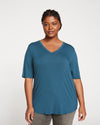 Lily Liquid Jersey V-Neck Stovepipe Tee - Teal Image Thumbnmail #1