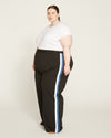 Stephanie Wide Leg Stripe Ponte Pants - Black with Blue/White Stripe Image Thumbnmail #4