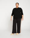 Stephanie Wide Leg Stripe Ponte Pants 30 Inch - Black with Ochre/White Stripe Image Thumbnmail #2